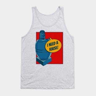 Comic-Style Barrel Man: Humorous 'I Need a Raise!' Tank Top